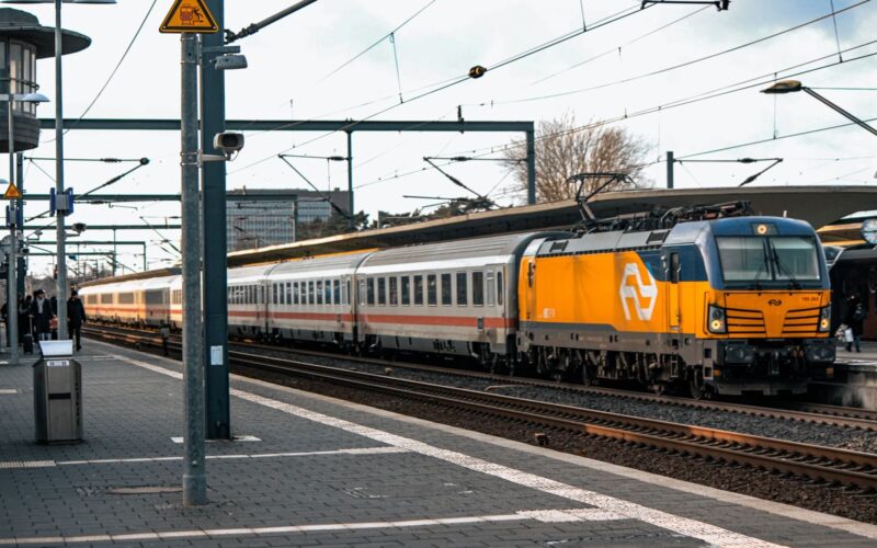 Modern locomotive at Wolfsburg station showcasing transport and travel.