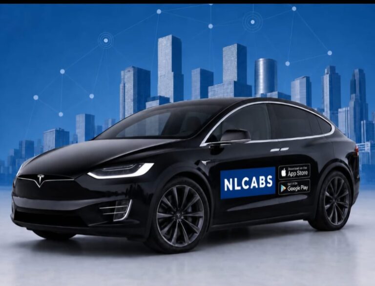 NLCabs Amsterdam taxi uygulamasını tanıtan araç görseli